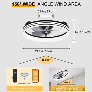 19.7'' Low Profile <b>Ceiling</b> Fan with <b>Light</b> 6 Fan Speeds No Noise Motor Flush Mount <b>Remote</b> <b>Control</b> for Bedroom Kitchen Living room - Product Image 3