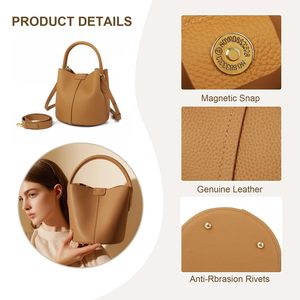 Sac à main seau en cuir de vachette tendance avec modes de port réglables et boutons magnétiques pour diverses occasions - Product Image 5
