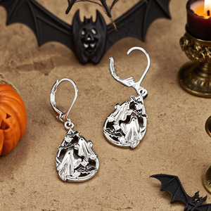 Orecchini a Goccia Smaltati con Fantasma e Pipistrello per Halloween, Gioielli di Moda Spettrale per Donne - Product Image 5