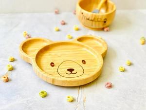 <span class=keywords><strong>Assiette</strong></span> à dîner pour enfants en <span class=keywords><strong>bambou</strong></span> en forme d'ours, plateau d'alimentation pour bébé en bois écologique avec compartiments divisés pour les tout-petits - Product Image 3