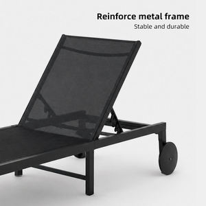 Chaise longue de jardin multi-positions en aluminium avec roues, en textilène renforcé pour extérieur et piscine - Product Image 6