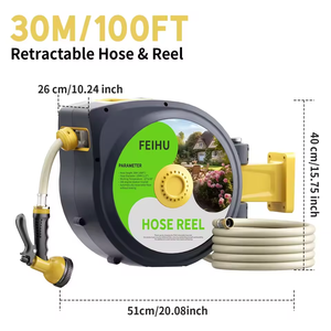 Enrouleur de tuyau d'arrosage mural robuste de 1/2 pouce x 100 pieds, enrouleur de tuyau d'arrosage rétractable pour jardin - Product Image 2