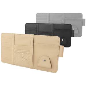 <b>Car</b> Sun <b>Visor</b> Organizer Leather Document Holder Card Glasses Clip ID Phone Receipt Storage Beige 4-7 Compartments - Product Image 3