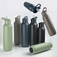 Botella de Agua Deportiva Aislada de Acero Inoxidable 304 con Asa y Tapa, Termo Portátil de Doble Pared al Vacío, Conveniente para Viajar