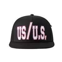 Gorra de Béisbol Negra de 6 Paneles con Cierre a Presión, Visera Plana, Letra Bordada, Ajustable, Unisex, Casual, para Exteriores