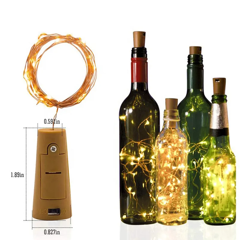 LED Wine Bottle Fairy Lights Cork Battery Shape Copper Wire Colorful String Lights
