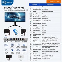 Panel VA Ultraancho de 30 Pulgadas 21:9, PC Todo en Uno, 2560*1080, Soporte VESA, Altura Ajustable, Base de Aluminio, OEM, ODM, Logotipo Personalizado