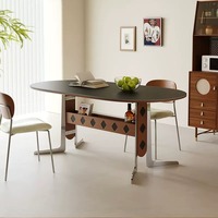 Table à manger ovale en pierre avec pieds en métal, style moderne antique, 6 places, pour appartement, hôtel, villa, bureau