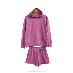 OEM Design Mommy and Me Solid <strong>Jumper</strong> Hoodie and Shorts Set for Fall - Product Image 6