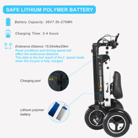 Trottinette électrique TopMate ES32 Commute pour adultes, tricycle pliable à 3 roues, fonction de marche arrière, pneus pneumatiques de 10 pouces, moteur sans balais 250W