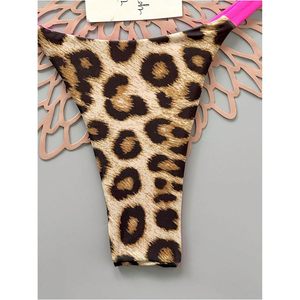 Ensemble bikini imprimé léopard pour femmes, maillot de bain 2 pièces à bretelles triangulaires avec bordure contrastée, vêtements de plage extensibles - Product Image 5