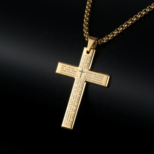 Collier pendentif croix en acier inoxydable plaqué or pour hommes <span class=keywords><strong>prière</strong></span> <span class=keywords><strong>du</strong></span> Seigneur style religieux pour fiançailles cadeau de mariage - Product Image 5