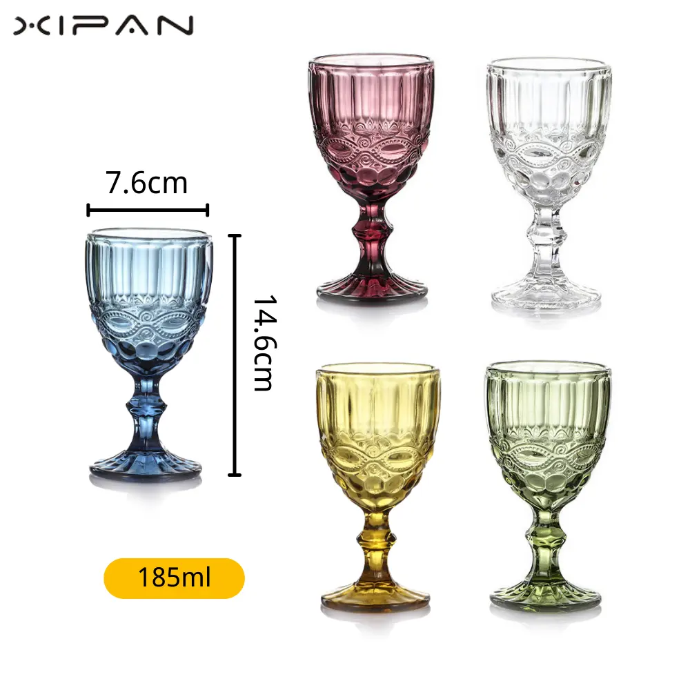 Gobelet à vin en ambre bleu Design rétro classique verrerie colorée 2024 Offre Spéciale en relief Vintage pour verre à eau de fête de mariage GB001