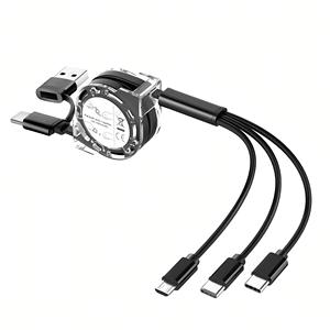 Cavo USB-<span class=keywords><strong>C</strong></span> <span class=keywords><strong>3</strong></span>-in-1 Retrattile Personalizzato con Logo, per Ricarica Rapida e Trasferimento Dati, Conduttori in Rame Puro, 60W - Product Image 2