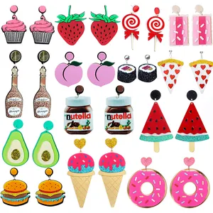 Boucles d'oreilles colorées pour femmes, accessoire à la mode, en acrylique, pour fête, pendantes, motifs drôles de dessins animés, glaces, fruits, citron, Donuts