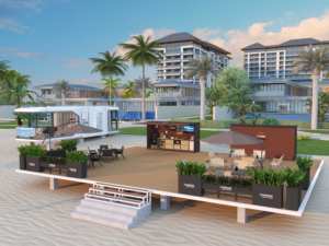 Caractéristiques intégrées Armoires de cuisine préfabriquées pour l'extérieur Villa Utilisation Système de panneau résistant à l'eau Fumeur Machine à glaçons Bar Sièges - Product Image 3