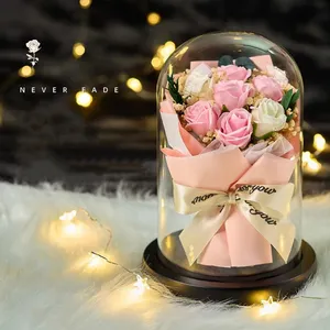 MMAmmy Valentine's Day gift Fragrance Rose Eternal Flower gift Box Glass cover wedding home decoration
