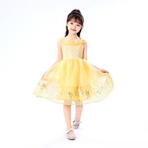 Jupe évasée brodée dorée, texture aérienne, <span class=keywords><strong>princesse</strong></span> <span class=keywords><strong>Disney</strong></span>, Noël, couleur personnalisée, robe jaune pour filles pour les fêtes et les célébrations - Product Image 1