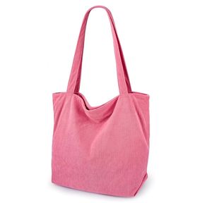 Bolsa de mano de pana ecológica con logotipo personalizado de tamaño mediano, bolsa de transporte de lona reciclable, patrón de letras para bolsas de compras para damas - Product Image 4