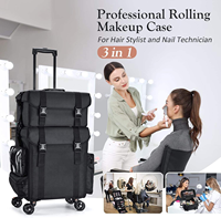 Étui organisateur de chariot à roulettes de maquillage professionnel avec étui supérieur détachable 2 en 1 étui de maquillage en nylon avec roues