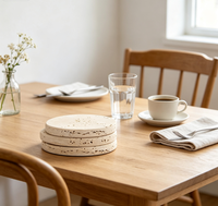 Décoration d'intérieur moderne, sous-verres en pierre de travertin, sous-verres ronds en marbre, vente en gros, sous-verres en pierre de travertin beige pour la maison et l'hôtel