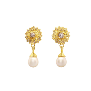 Pendientes de Oro E2692 con Perla de Agua Dulce para Mujer, Estilo Clásico para Bodas - Product Image 1
