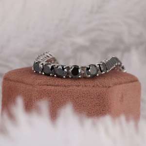 Moissanite Black Round Cut Gem Stone Tennis Bracelet Dainty Edgy Minimalist Dark Style Chain Bracelet Jewelry Gift for <b>Men</b> Women - Product Image 3