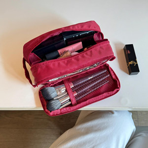 Cosmetic Organizer <b>Bag</b> <b>Large</b> Capacity Zipper Closure Textile Material Simple Style Unisex for Travel <b>Makeup</b> Storage - Product Image 3