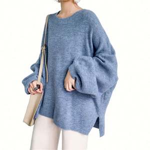 Manches régulières respirant solide col rond tricoté pull femmes automne nouveau vêtements d'extérieur amples Streetwear Style Polyester/coton 320g - Product Image 1
