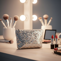 Pochette cosmétique brillante à paillettes avec fermeture éclair pour les fêtes et les vacances