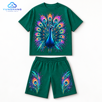 Ensemble d'été deux pièces personnalisé pour homme : T-shirt et short en mélange de coton tricoté respirant 220g, imprimé numérique motif animal électrique