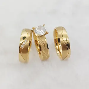 Indah 3 buah Cz berlian cincin pertunangan wanita pasangan 14k berlapis emas cincin pengantin perhiasan Afrika