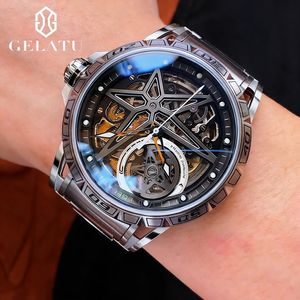 Reloj de pulsera automático de lujo para hombre GELATU, de acero inoxidable, con movimiento de cuerda automática y esfera hueca, ideal para dropshipping. - Product Image 2