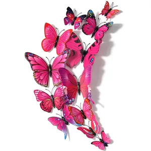Réfrigérateur papillon en 3D, 12 ensembles d'autocollants décoratifs, meubles de jardin, vente en gros, usine