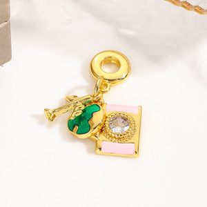 Pendentifs en or 18 carats sur le thème du <span class=keywords><strong>voyage</strong></span>, avion, tour Eiffel, chaussure à talons hauts, boîte à maquillage, breloques pour bracelet <span class=keywords><strong>Pandora</strong></span>, bijoux - Product Image 4