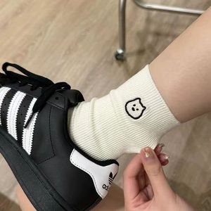 Cute White Dog Themed Mid Calf <b>Socks</b> With Cartoon Design For Women Breathable Jacquard Knit Thin <b>Sock</b> - Product Image 4