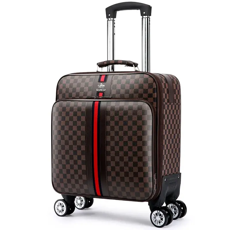 18 inç yumuşak bagaj temel tekerlekli çanta PU deri arabası çantası seyahat bagaj taşımak-bavul