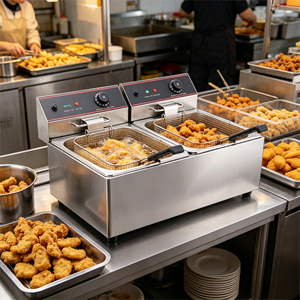 <span class=keywords><strong>Friteuse</strong></span> professionnelle avec cuve en acier inoxydable et <span class=keywords><strong>double</strong></span> <span class=keywords><strong>bac</strong></span>, idéale pour les restaurants et l'usage domestique - Product Image 1