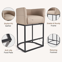 Tabourets de bar modernes en cuir PU, pivotants et réglables, avec accoudoirs, hauteur fixe, structure en fer, repose-pieds et patins antidérapants, pour extérieur, hôtel et salle à manger