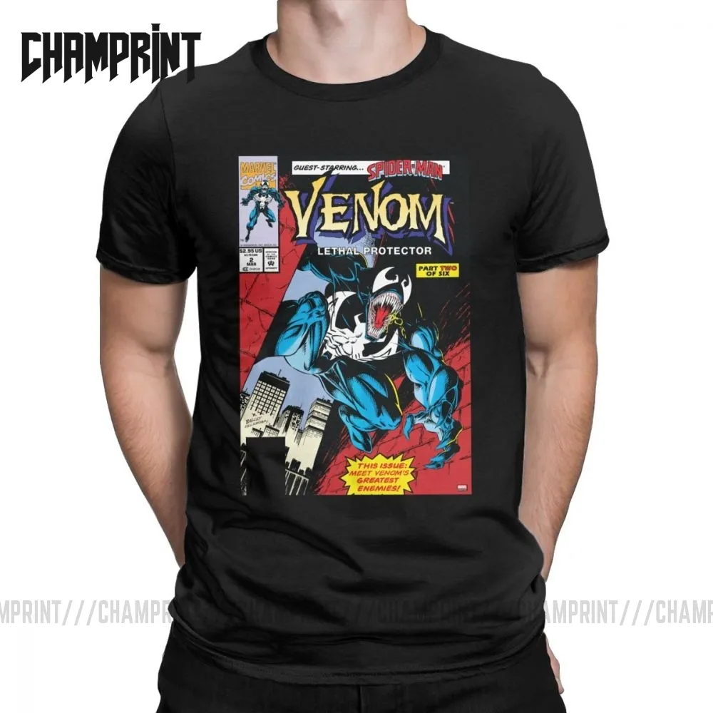 Venom Lethal Protector Comic Cover Men's T Shirts Casual Tee Shirt Short Sleeve Crew Neck T-Shirts Cotton Printed Clothing