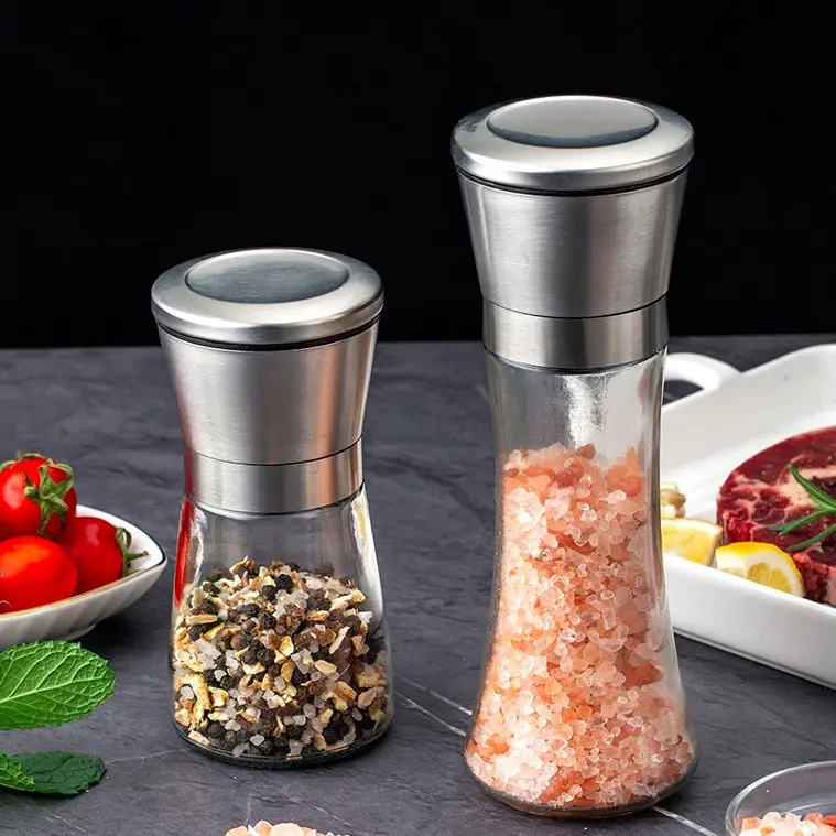 Premium Edelstahl Glas Pfeffer Salz mühle Einstellbare Keramik Nachfüllbare Meersalz Pfeffer Shaker Mühle Gewürzmühle