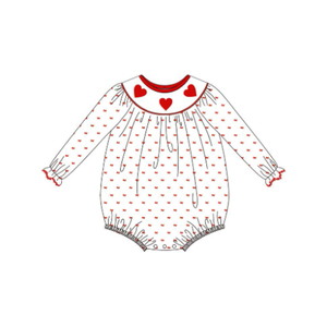 LR2810 Vente en gros de barboteuses personnalisées pour bébés filles avec impression de cœurs rouges Combinaison à manches longues en coton et élasthanne - Product Image 1