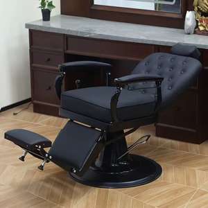 Professional vintage hair salon furniture: Durable <b>barber</b> shop shampoo and styling <b>chairs</b> in brown, white, gold, green, and gray - Product Image 2