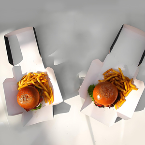 Tùy chỉnh có thể gập lại hamburger, khoai tây chiên, cánh gà, cá nhân bao bì thực phẩm màu đen, vuông trắng thẻ hộp giấy - Product Image 3