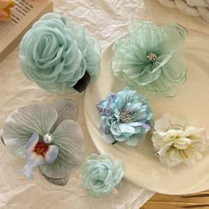 Pince à cheveux florale artificielle vert menthe fraîche, orchidée et pivoine, pour coiffures féeriques et de mariage, accessoires capillaires - Product Image 6