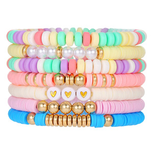 Colorful Multi Layer Polymer Clay <b>Beaded</b> <b>Bracelet</b> Heart Shape Stackable Jewelry Set For Women Men Party Fashion Accessory - Product Image 5