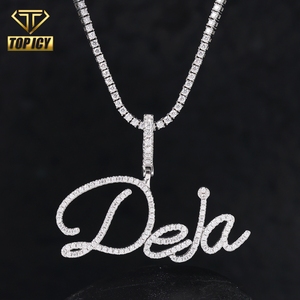 Nuova <span class=keywords><strong>Collana</strong></span> Personalizzata <span class=keywords><strong>con</strong></span> <span class=keywords><strong>Nome</strong></span> <span class=keywords><strong>in</strong></span> Lettere Corsive Iced Out, Ciondolo <span class=keywords><strong>in</strong></span> <span class=keywords><strong>Argento</strong></span> <span class=keywords><strong>925</strong></span> <span class=keywords><strong>con</strong></span> Moissanite VVS D, Gioielli Hip Hop <span class=keywords><strong>con</strong></span> Catena a Corda - Product Image 1