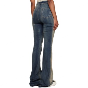 Jean baggy taille haute pour femme, effet délavé bleu, en denim stretch, coupe évasée - Product Image 2