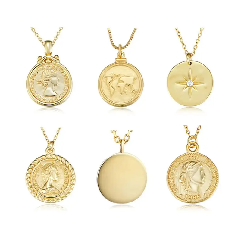 Chaîne avec pendentif en argent sterling 925, bijoux personnalisés pour femmes, collier de pièce de monnaie en or véritable 18k