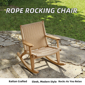 Sedia a dondolo contemporanea in rattan intrecciato con braccioli, per balcone, lounge, casa, bar, ufficio e scuola - Product Image 2